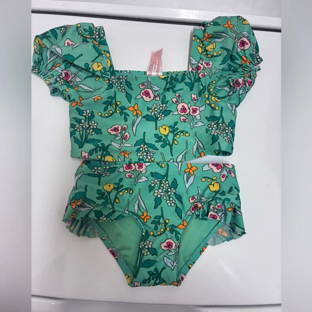Cat & Jack‎ Kids Swim 2 Bikinis - Orange, Multicolor Bow, Green Ruffles